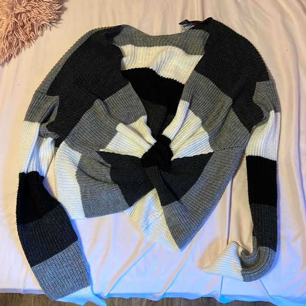 Black, grey, and white sweater!